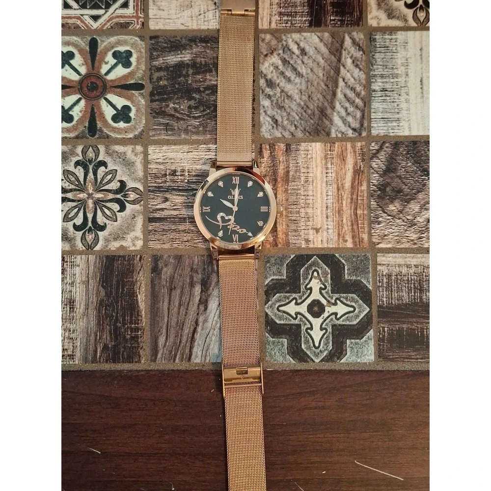 OLEVS 5500L 36mm. Goldtone WOMENS WATCH. Quartz Mvmnt,Mesh Strap,Rhinestones.
